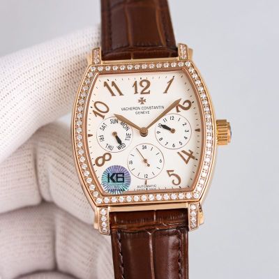 Vacheron Constantin Malte Tonneau 9100 Movement 316L Steel Italian Calfskin Strap Rose Gold/Silver Case Watch